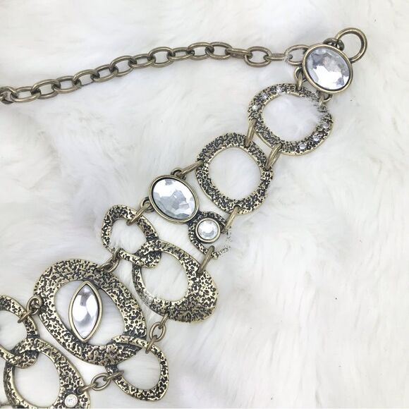 Mottled Burnished Gold Tone Ovals and Gemstone Retro Statement Chain Belt - Picture 6 of 12